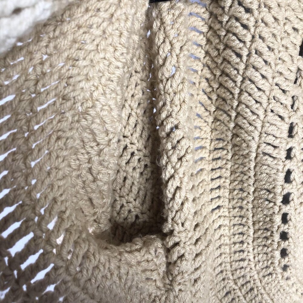 Crochet Cardigan Sweater Womens Handmade Beige Grannycore Boho Hippie Retro 70s - Picture 12 of 15